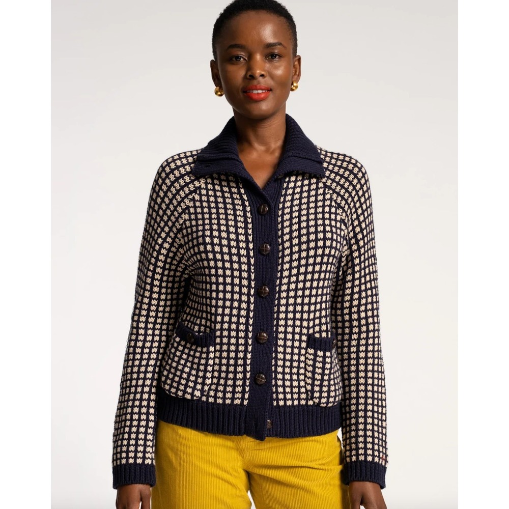 Francis Valentine Blue Natural Archie Cardigan‎ Knit Sweater XL Wool Cashmere